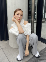 FRILL TRIM KNIT TOPS - WHITE