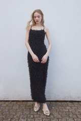 RIBBON TULLE CAMI DRESS - BLACK