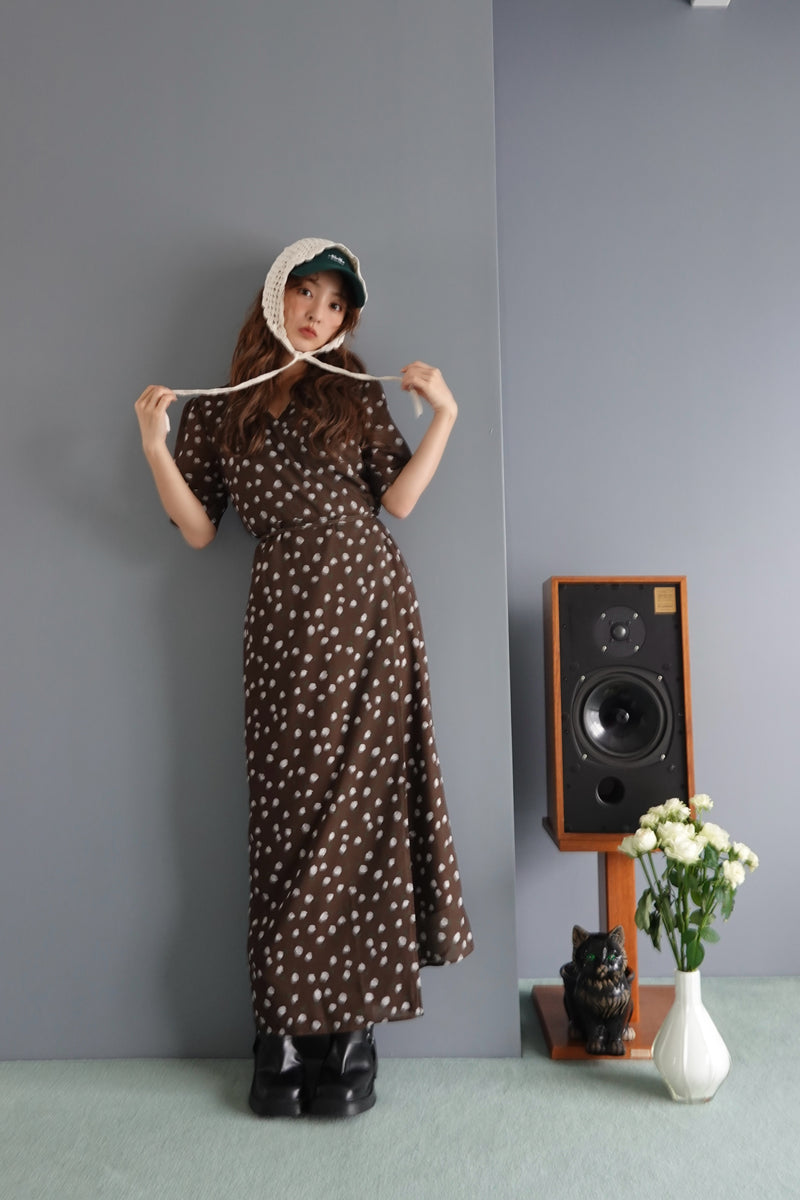 FLOWER CACHE-COEUR DRESS - BROWN