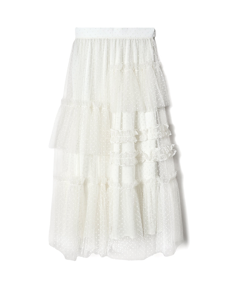 Dot volume tulle skirt - WHITE