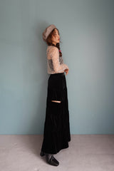 SIDE CUT VELOUR SKIRT - BLACK