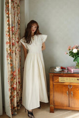 Gather Flare Cotton dress - IVORY