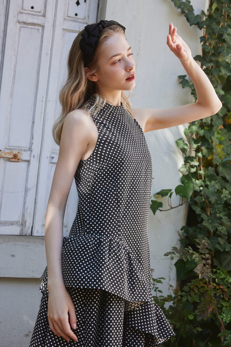 JAQUARED FRILL DRESS - DOT