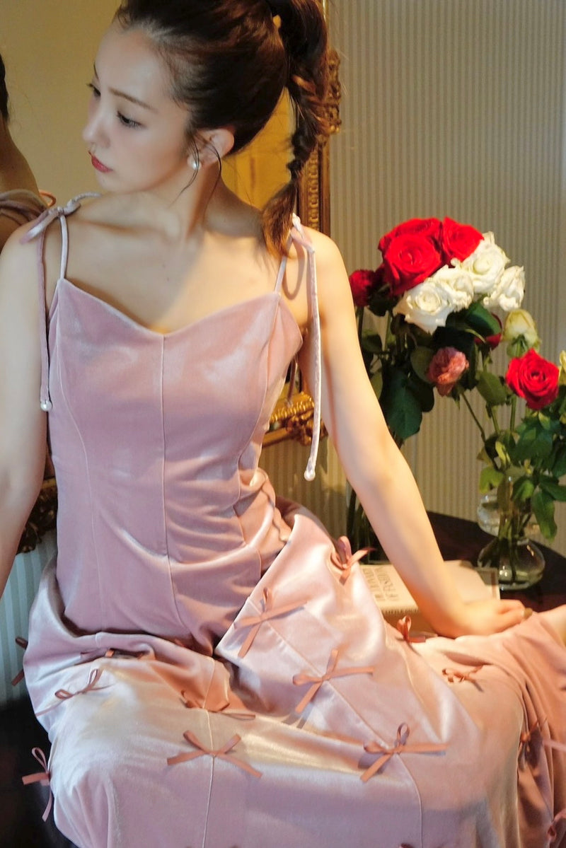 Velours ribbon dress - PINK