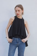 BACK RIBON TWIST BLOUSE - BLACK