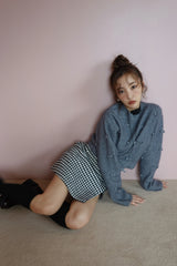 ROSY RIBBON KNIT TOPS - GRAY