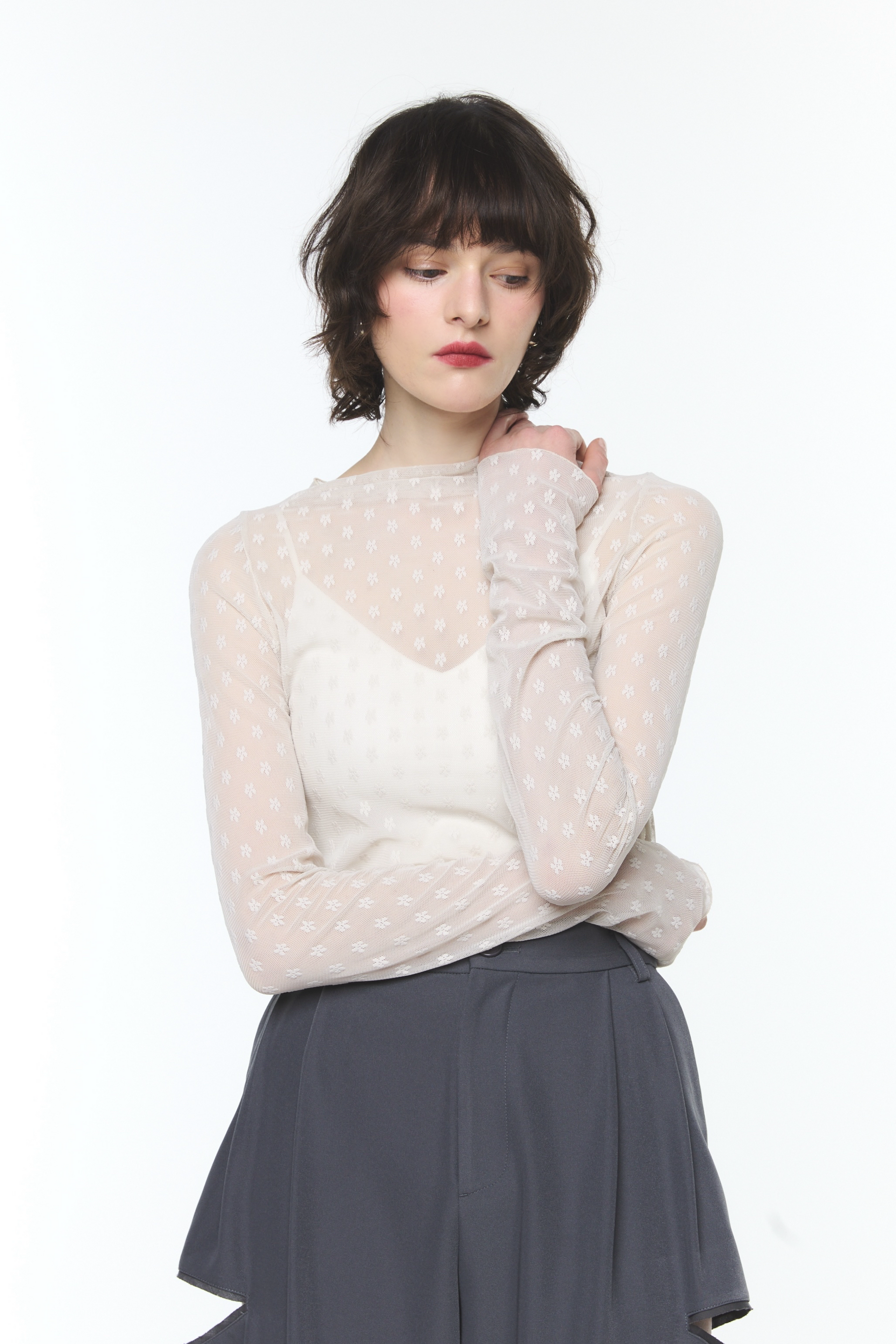 Petit Bloom Sheer Tops – Rosy luce Petit Bloom Sheer Tops – Rosy luce