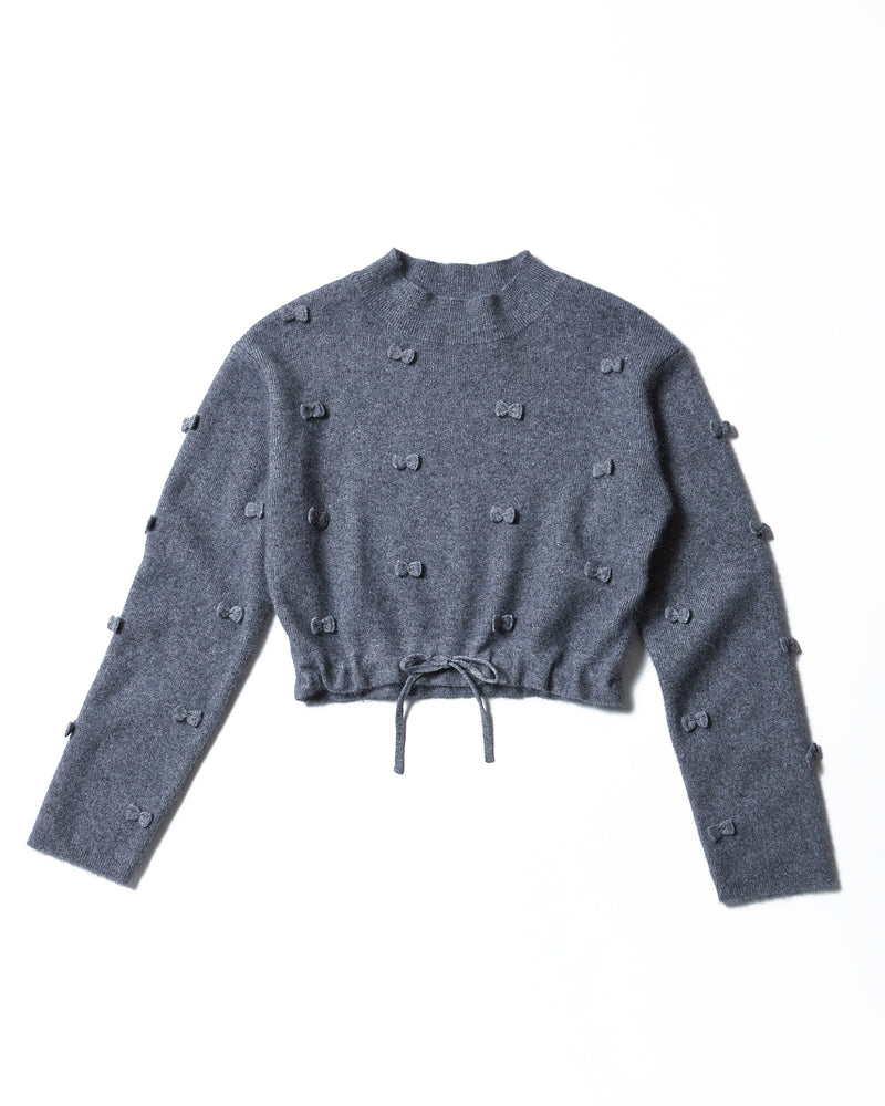 ROSY RIBBON KNIT TOPS - GRAY