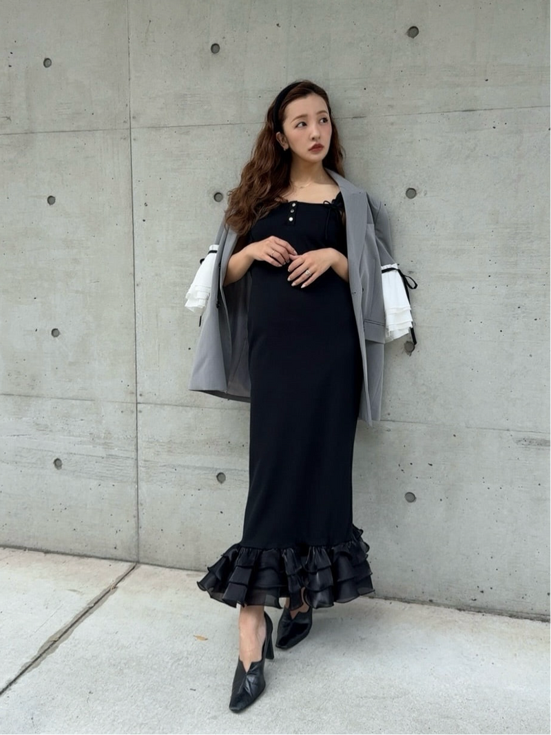 SWITCH FRILL DRESS - BLACK