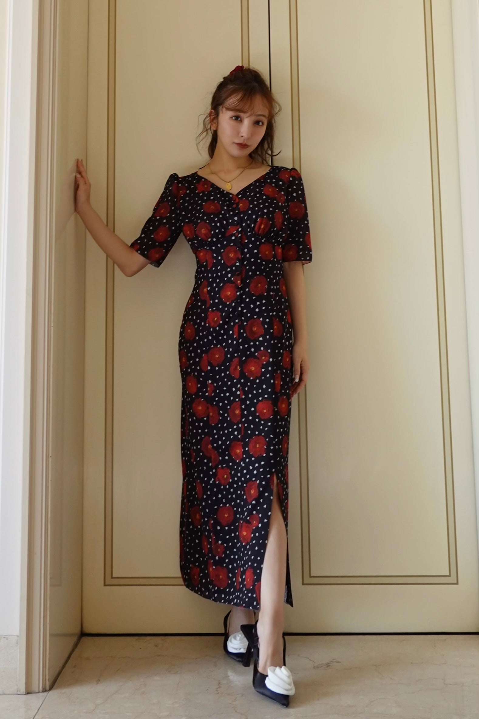 【Rosy luce】ワンピース HEART NECK FLOWER PRINT DRESS – Rosy luce