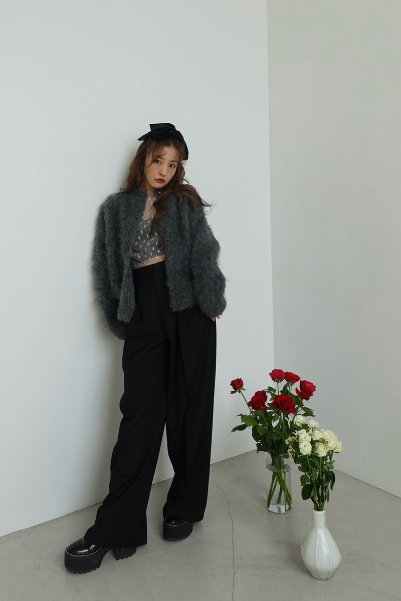 ROSY SHAGGY KNIT JACKET - GRAY