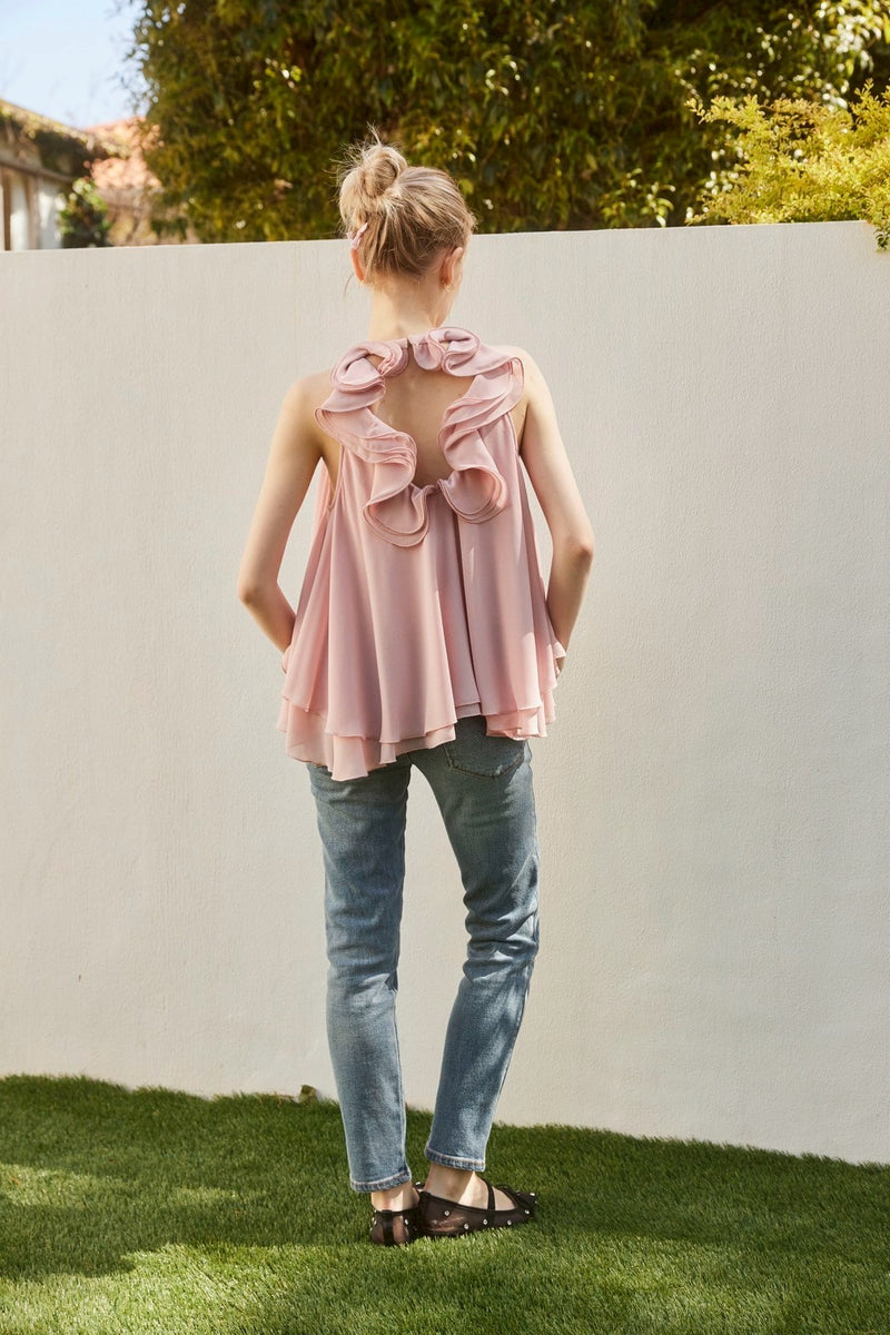 BACK RIBON TWIST BLOUSE - PINK