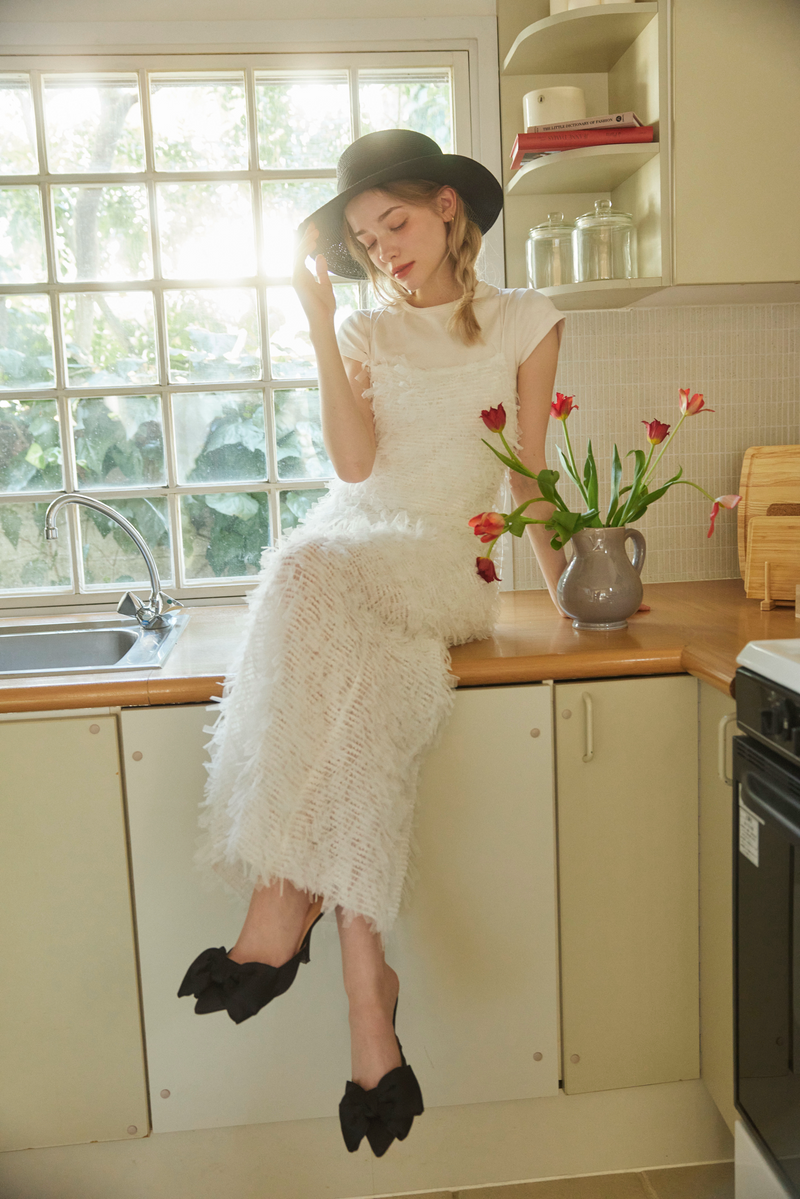 RIBBON TULLE CAMI DRESS - WHITE