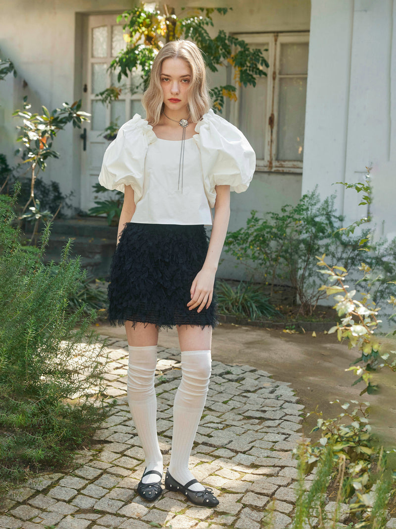 Tullip Shoulder Blouse - WHITE