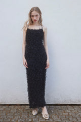 RIBBON TULLE CAMI DRESS - BLACK