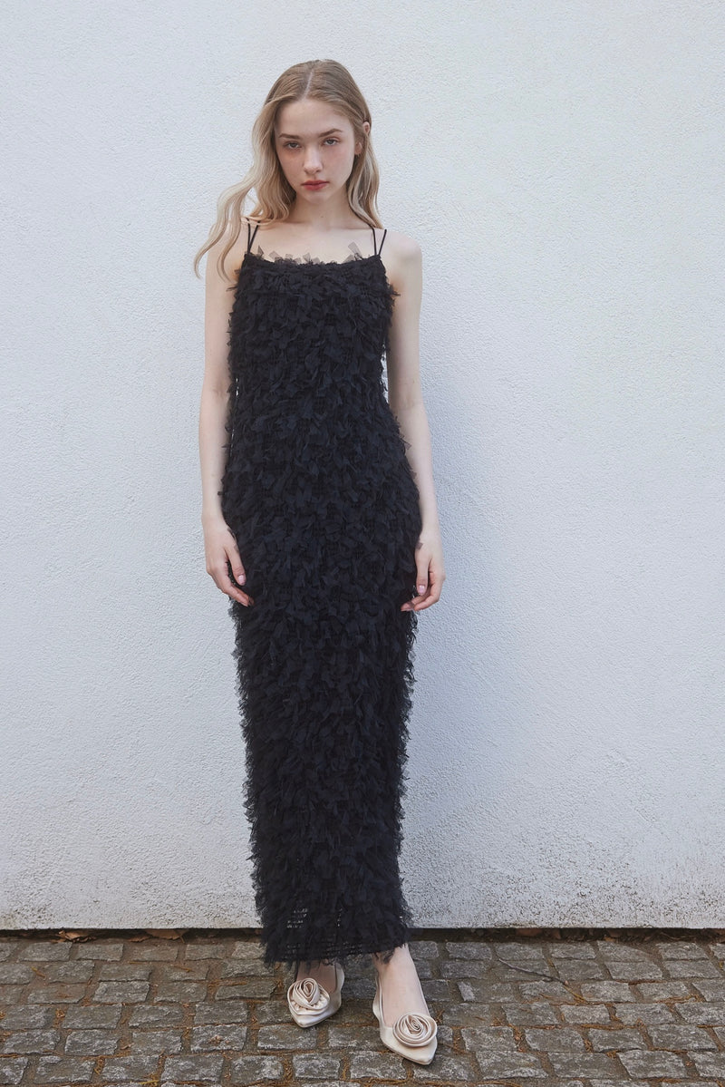 RIBBON TULLE CAMI DRESS - BLACK