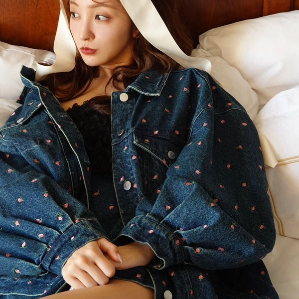 ジャケット・アウター rosyluce EMBROIDERY DENIM JACKET INDIGO Embroidery denim jacket - INDIGO – Rosy luce