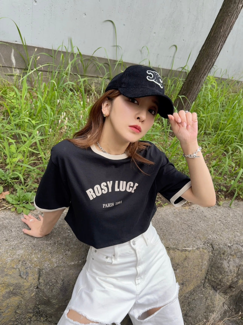 CROPPED ROSY TEE - BLACK