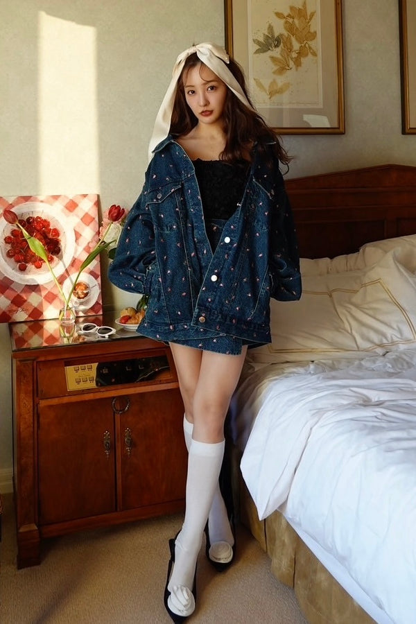 スカート EMBROIDERY FLOWER DENIM CULOTTES BLUE EMBROIDERY FLOWER DENIM CULOTTES BLUE スカート