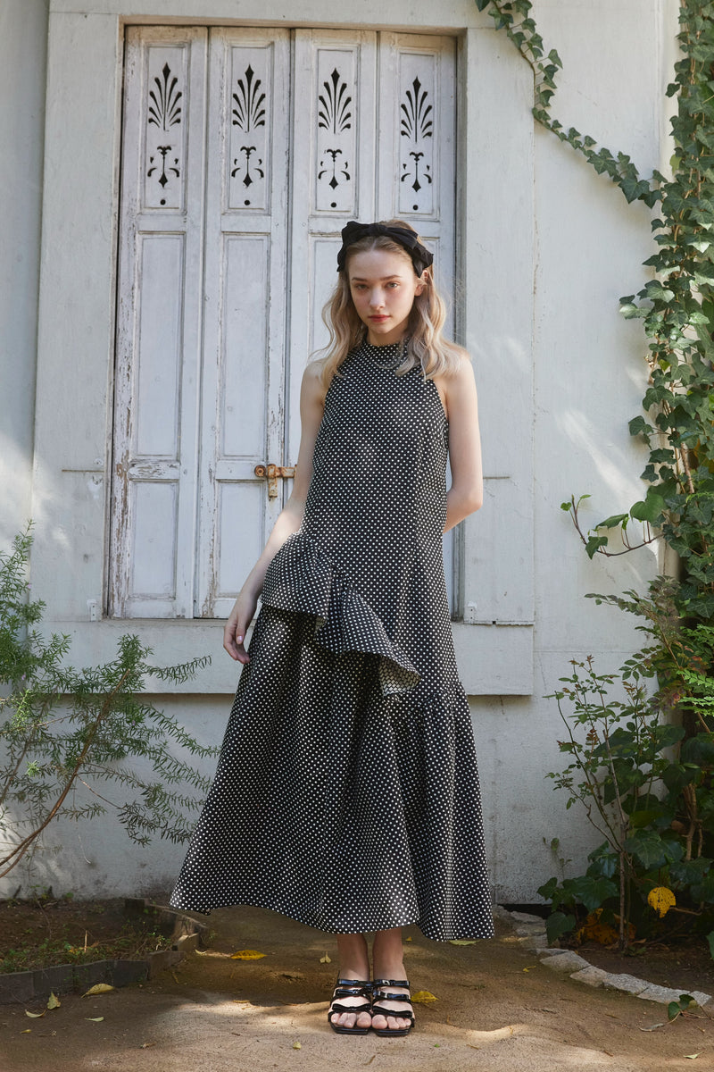 JAQUARED FRILL DRESS - DOT