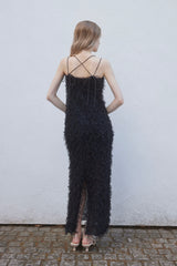 RIBBON TULLE CAMI DRESS - BLACK