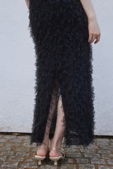 RIBBON TULLE CAMI DRESS - BLACK