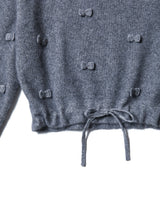 ROSY RIBBON KNIT TOPS - GRAY