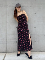 LIP PRINT CAMI DRESS - BLACK