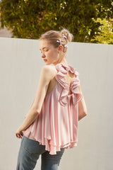 BACK RIBON TWIST BLOUSE - PINK