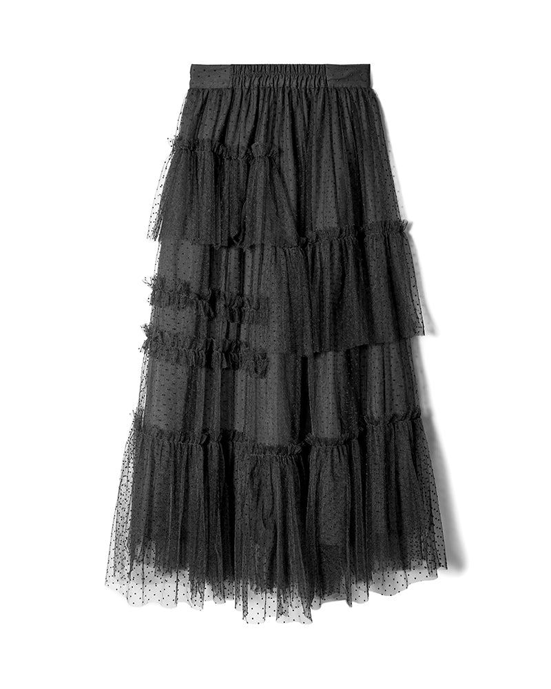 Dot volume tulle skirt - BLACK