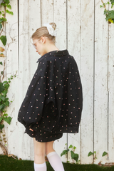 Embroidery Flower denim jacket - BLACK
