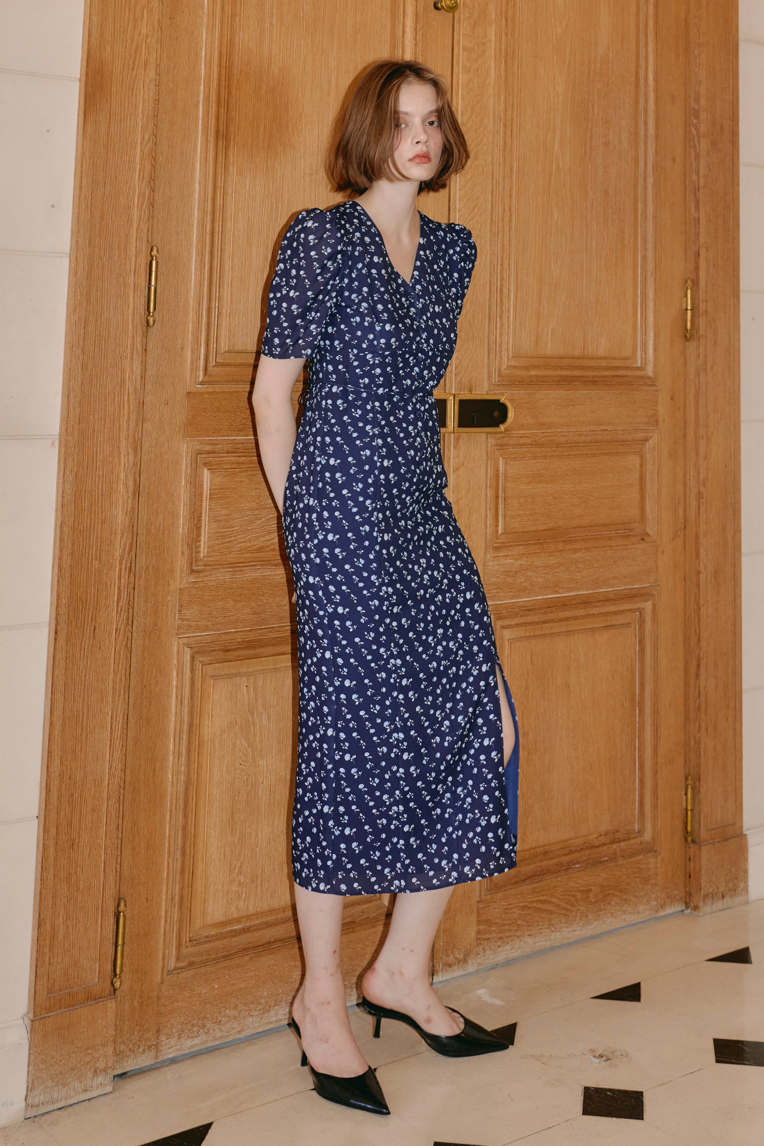 Ditsy floral flare dress 【NAVY】 – Rosy luce