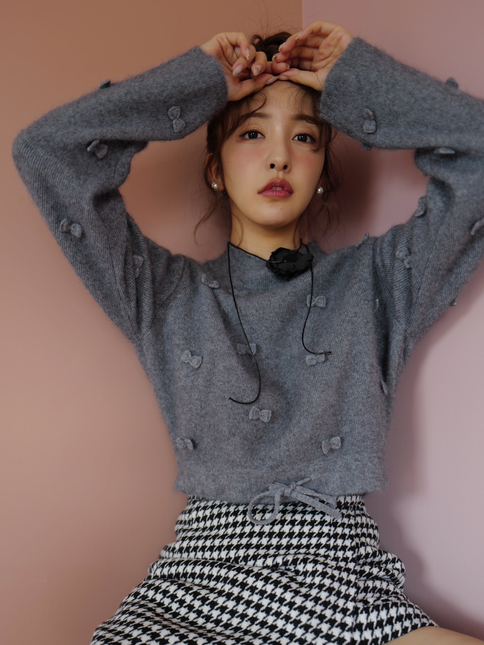 ROSY RIBBON KNIT TOPS - GRAY – Rosy luce