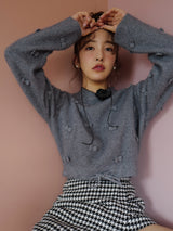 ROSY RIBBON KNIT TOPS - GRAY