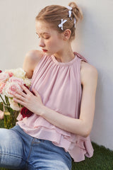 BACK RIBON TWIST BLOUSE - PINK