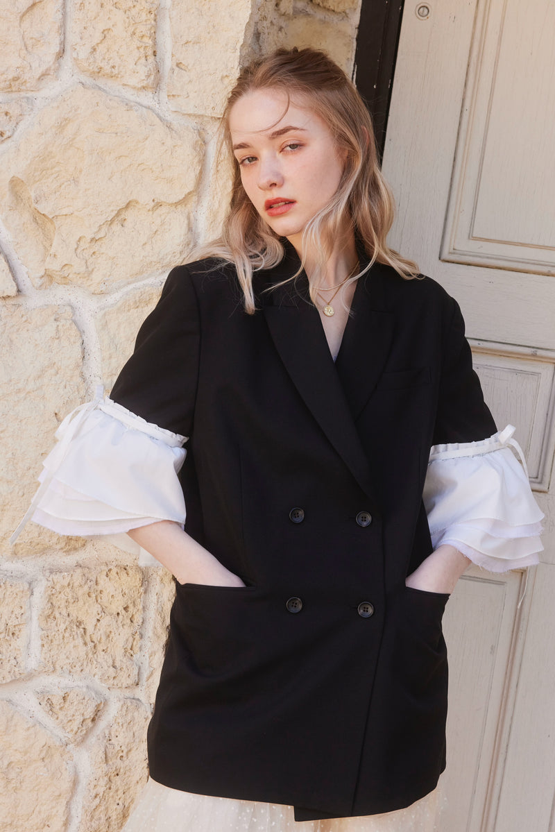 LILY FRILL JACKET - BLACK