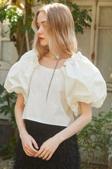 Tullip Shoulder Blouse - WHITE