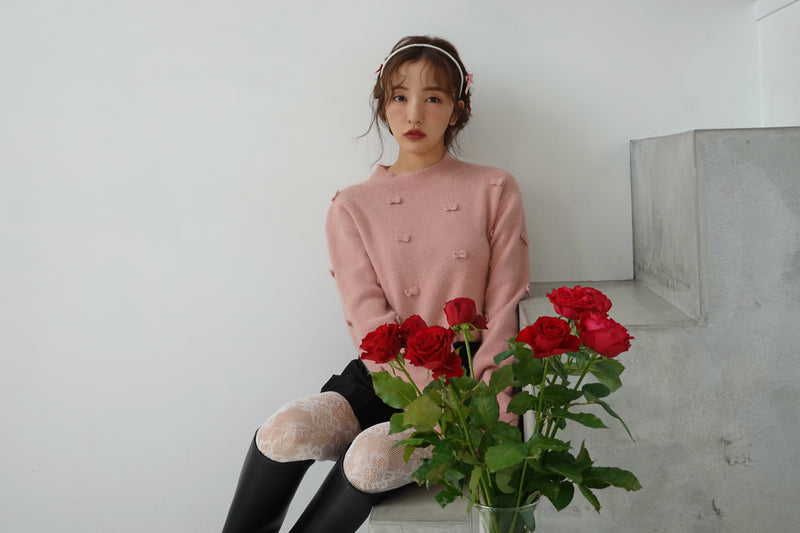 ROSY RIBBON KNIT TOPS - PINK