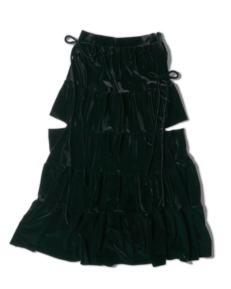 SIDE CUT VELOUR SKIRT - BLACK