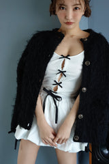 ROSY SHAGGY KNIT JACKET - BLACK