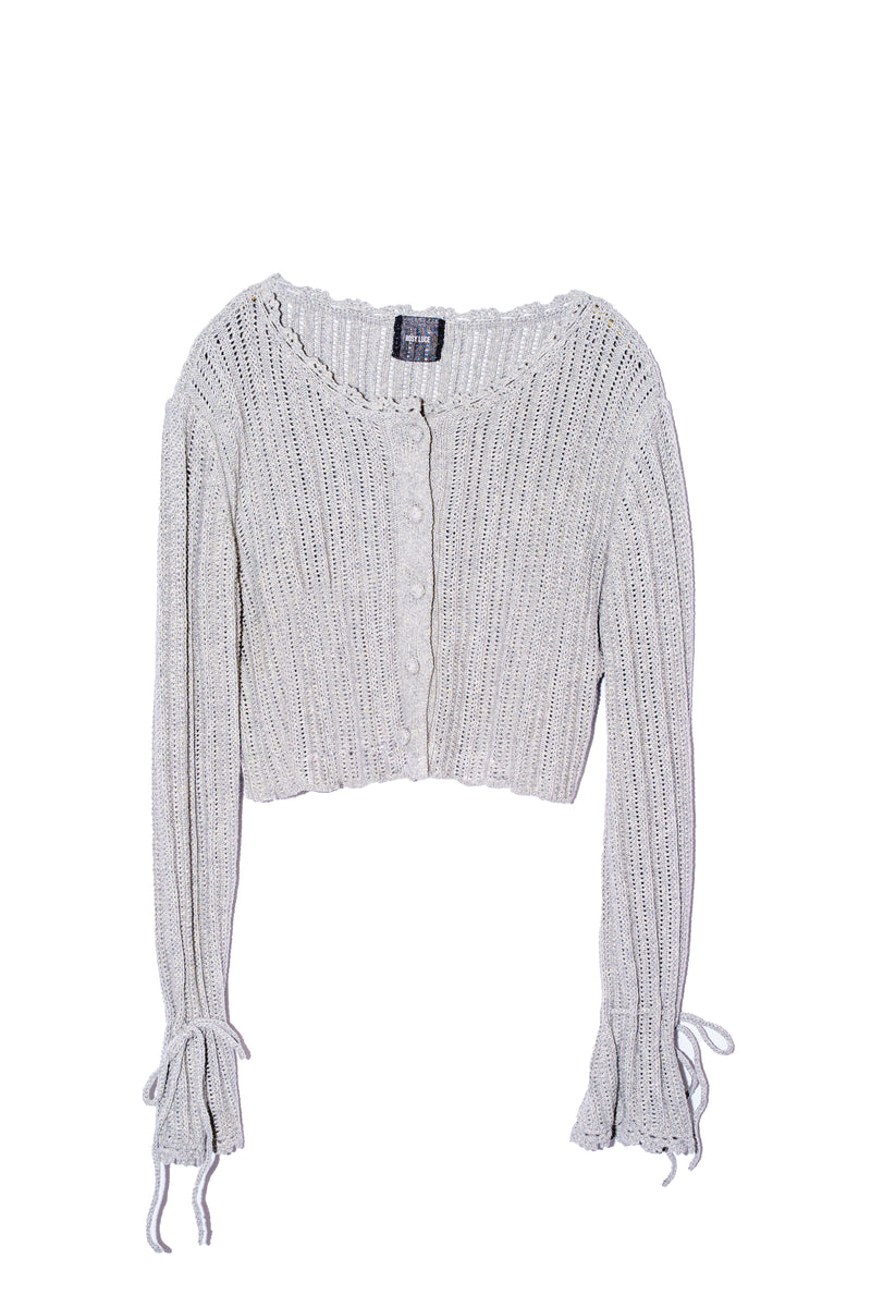 CROPPED KNIT CARDIGAN - GRAY