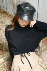 ROSY RIBBON KNIT TOPS - BLACK