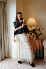 Dot volume tulle skirt - WHITE