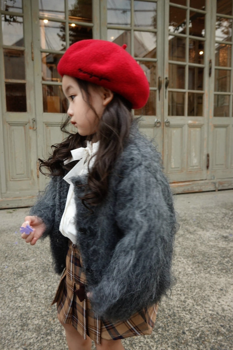 【Baby Rosy luce】SHAGGY KNIT JACKET - GLAY