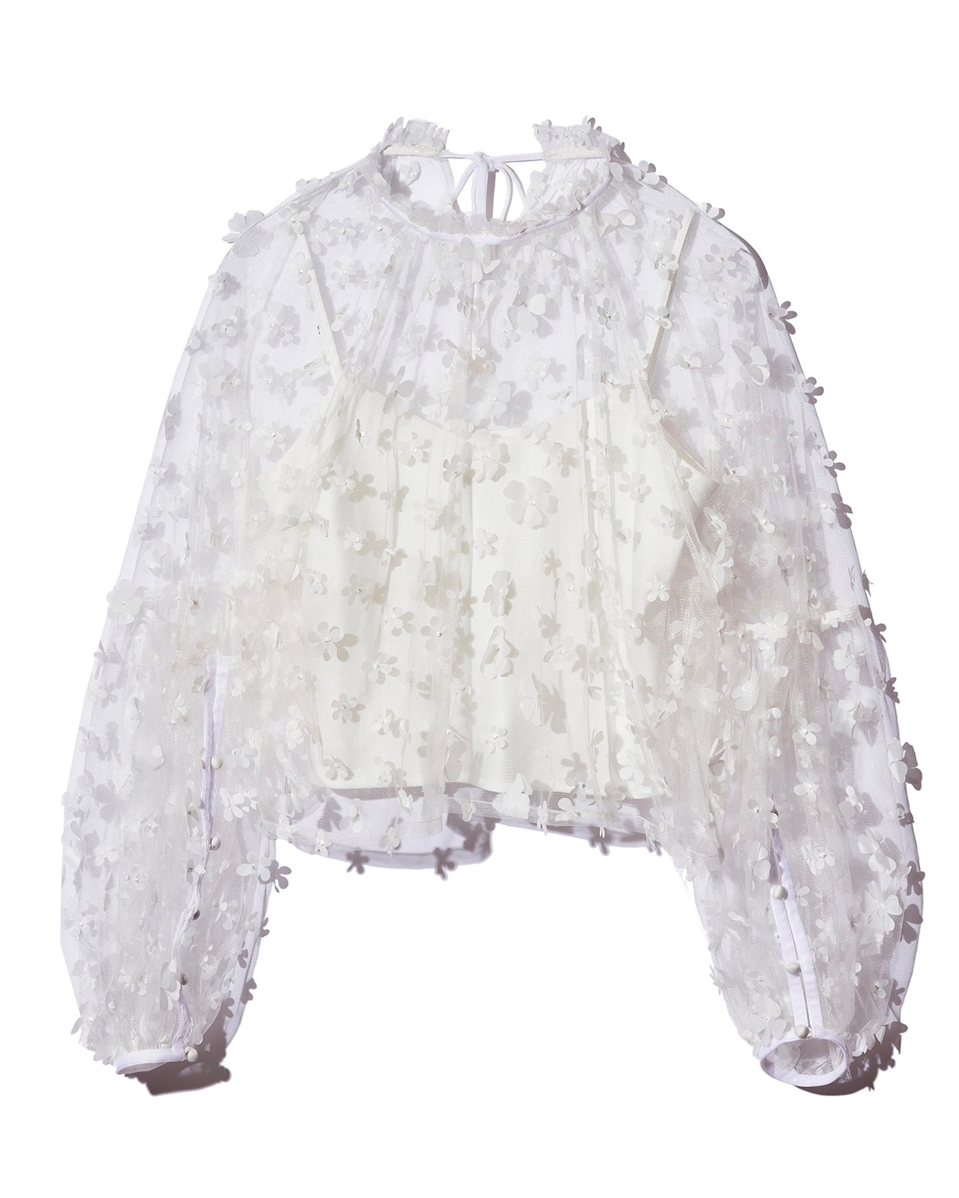 Rouje フラワープリントラップドレス 34 Flower tulle piping tops - WHITE – Rosy luce