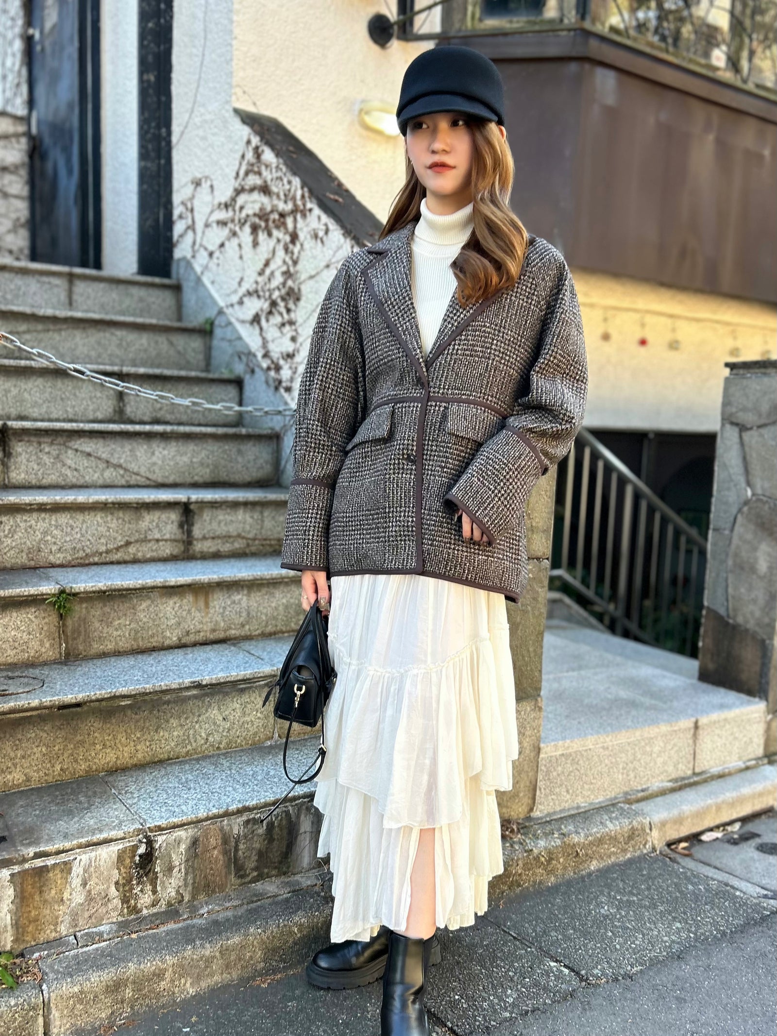 Tweed tailored Jacket - BROWN – Rosy luce