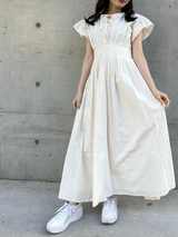 Gather Flare Cotton dress - IVORY