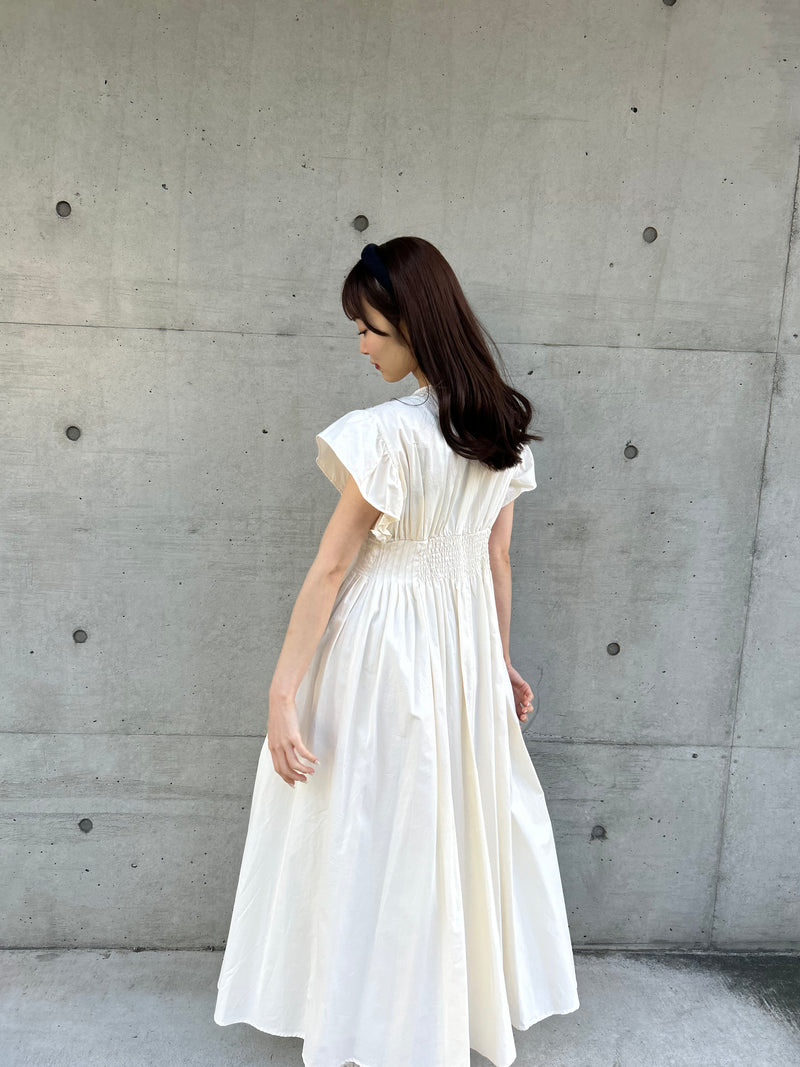 Gather Flare Cotton dress - IVORY