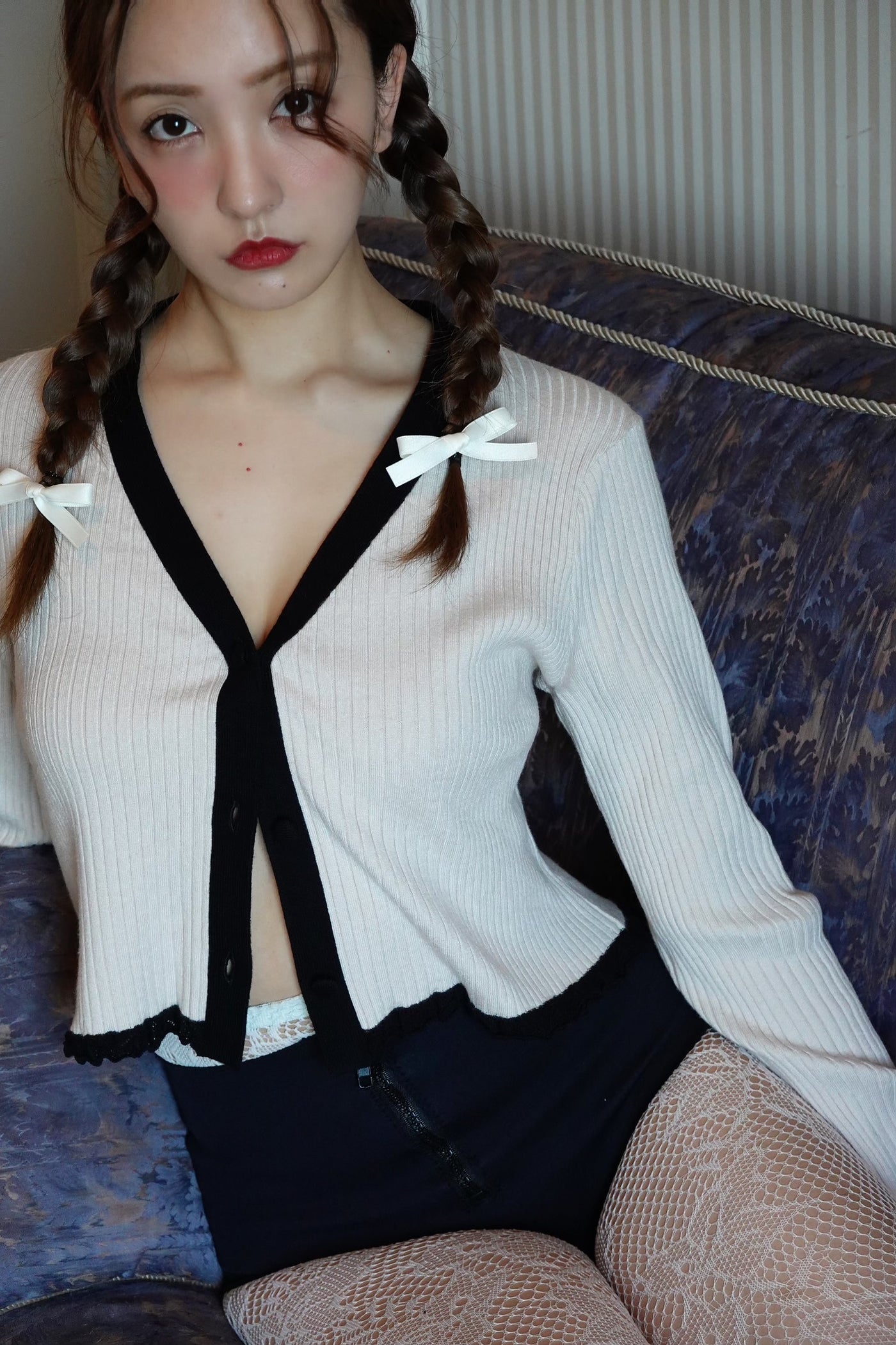 ROSYLUCE ニットカーディガン Piping knit cardigan – Rosy luce