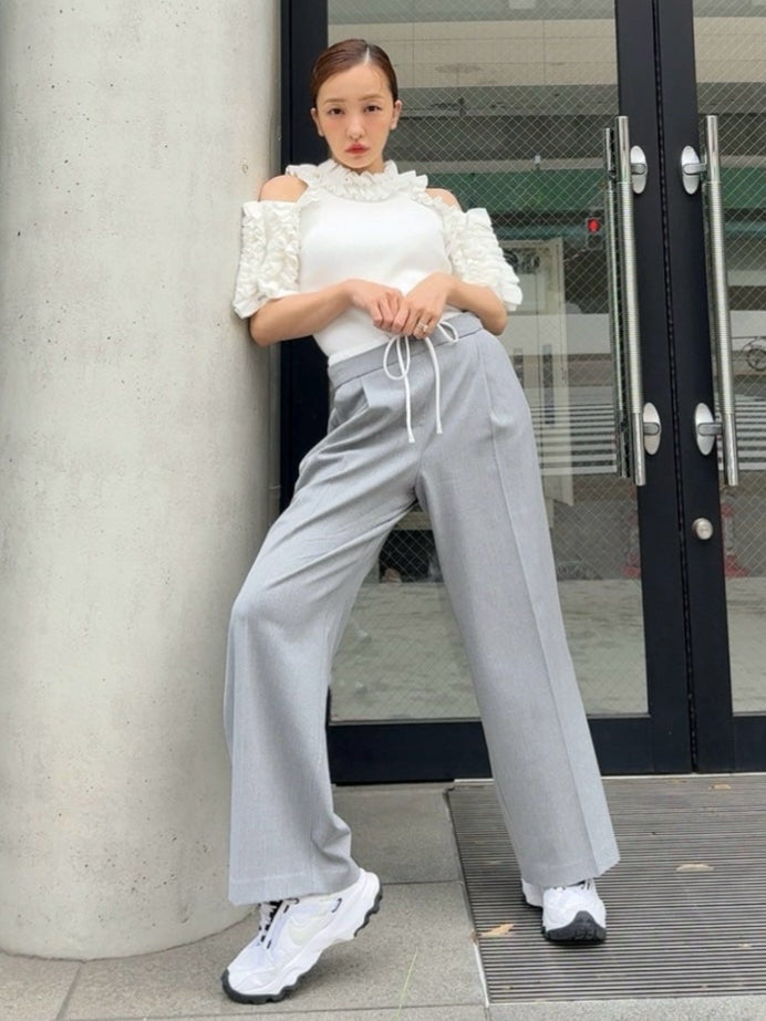 FRILL TRIM KNIT TOPS - WHITE